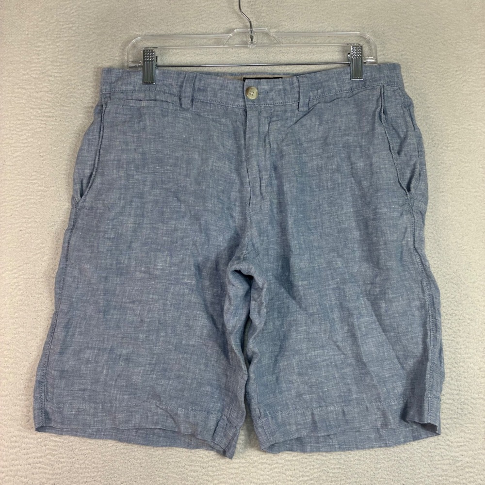 Banana Republic Linen Shorts Men 32x10 Blue Preppy Summer Beach Flat Front